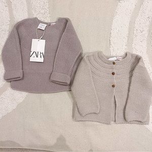 Zara Baby Set Knit Sweater and Knit Cardigan Size 6-9 Mo.